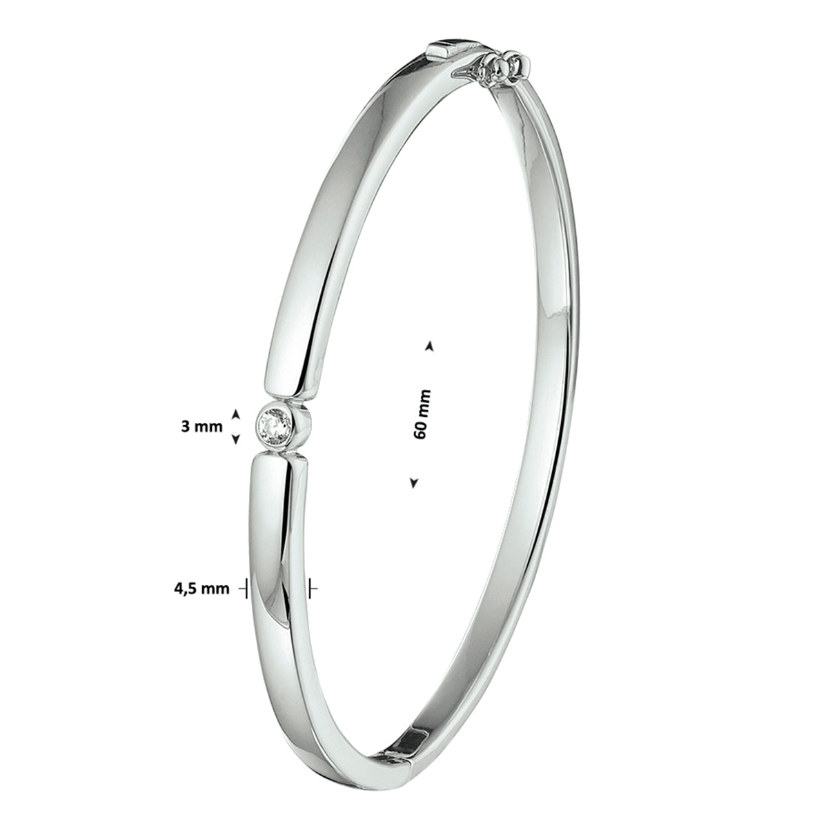 vDam Bangle Scharnier Zirkonia 4,5 X 60 Mm Zilver Gerhodineerd 1329319