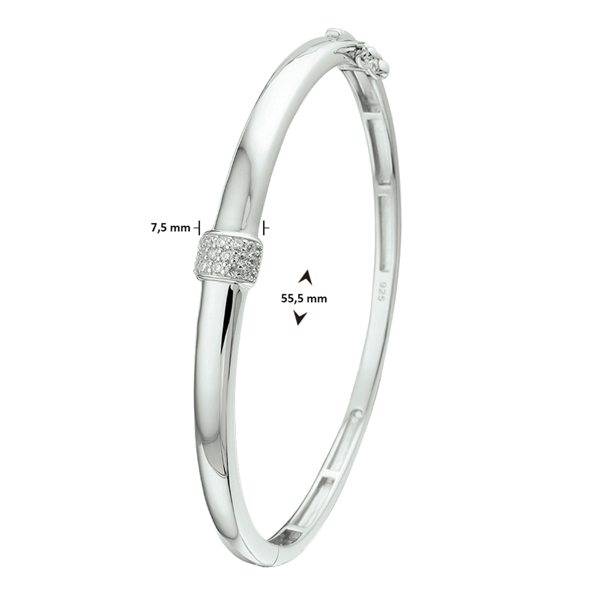 vDam Bangle Scharnier Zirkonia 7,5 X 60 Mm Zilver Gerhodineerd 1332095