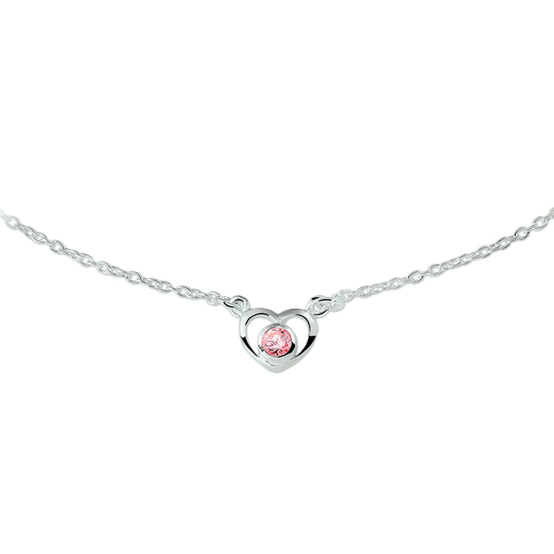 vDam Ketting Hart En Roze Zirkonia 36 - 38 Cm Zilver Wit 1018714