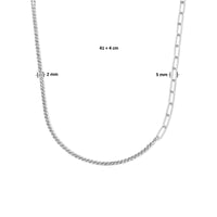 vDam Combi-collier Koord En Paperclip 5,0 Mm 41cm  + 4 Cm Zilver Gerhodineerd 1335645  41cm
