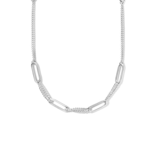 vDam Combi-collier Paperclip Ronde Buis En Gourmette 7,2 Mm 82 Cm Zilver Gerhodineerd 1335572