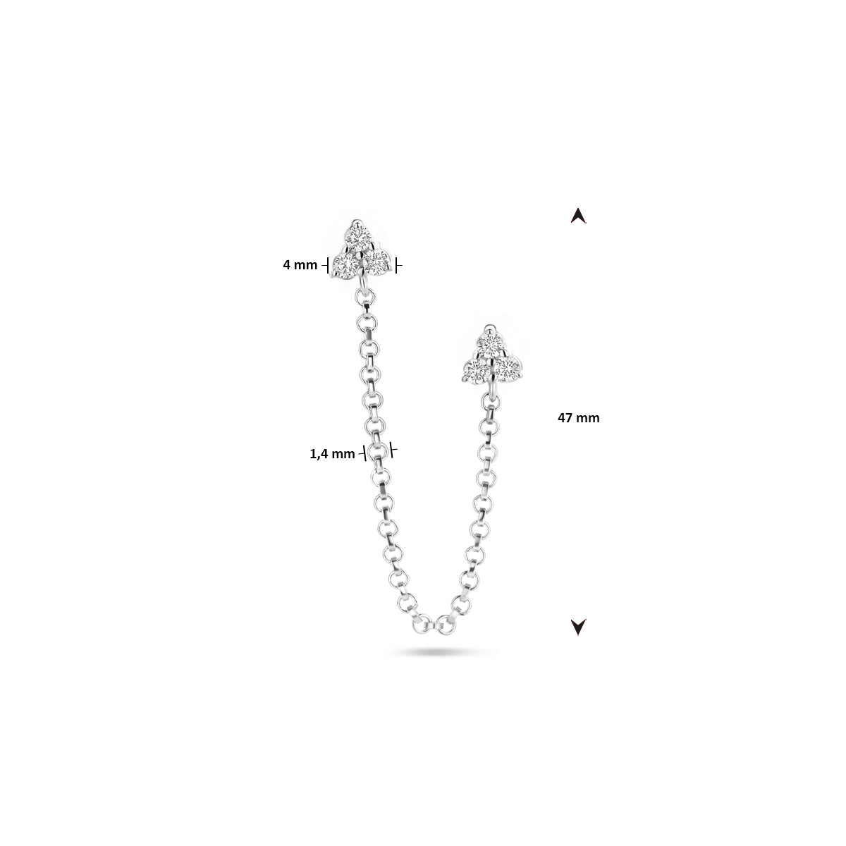 vDam Dubbele Oorknop Zirkonia 47 Mm Per Stuk Zilver Gerhodineerd 1340499