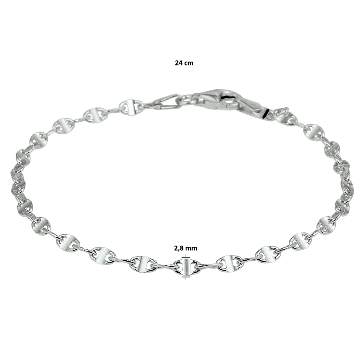 vDam Enkelbandje Koffieboon 2,8 Mm 24cm Cm Zilver Gerhodineerd 1328285  24cm