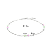 vDam Enkelbandje Meerdere Kleuren Kristal Bolletjes 24cm + 2 Cm Zilver Gerhodineerd 1338943  24cm