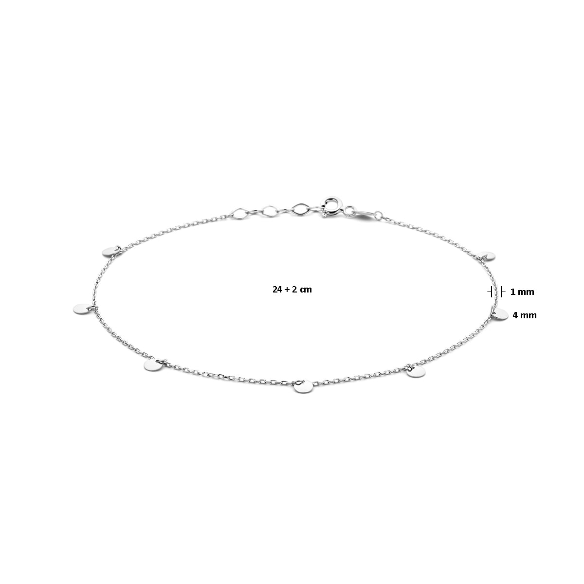 vDam Enkelbandje Rondjes 24cm + 2 Cm Zilver Gerhodineerd 1338894  24cm