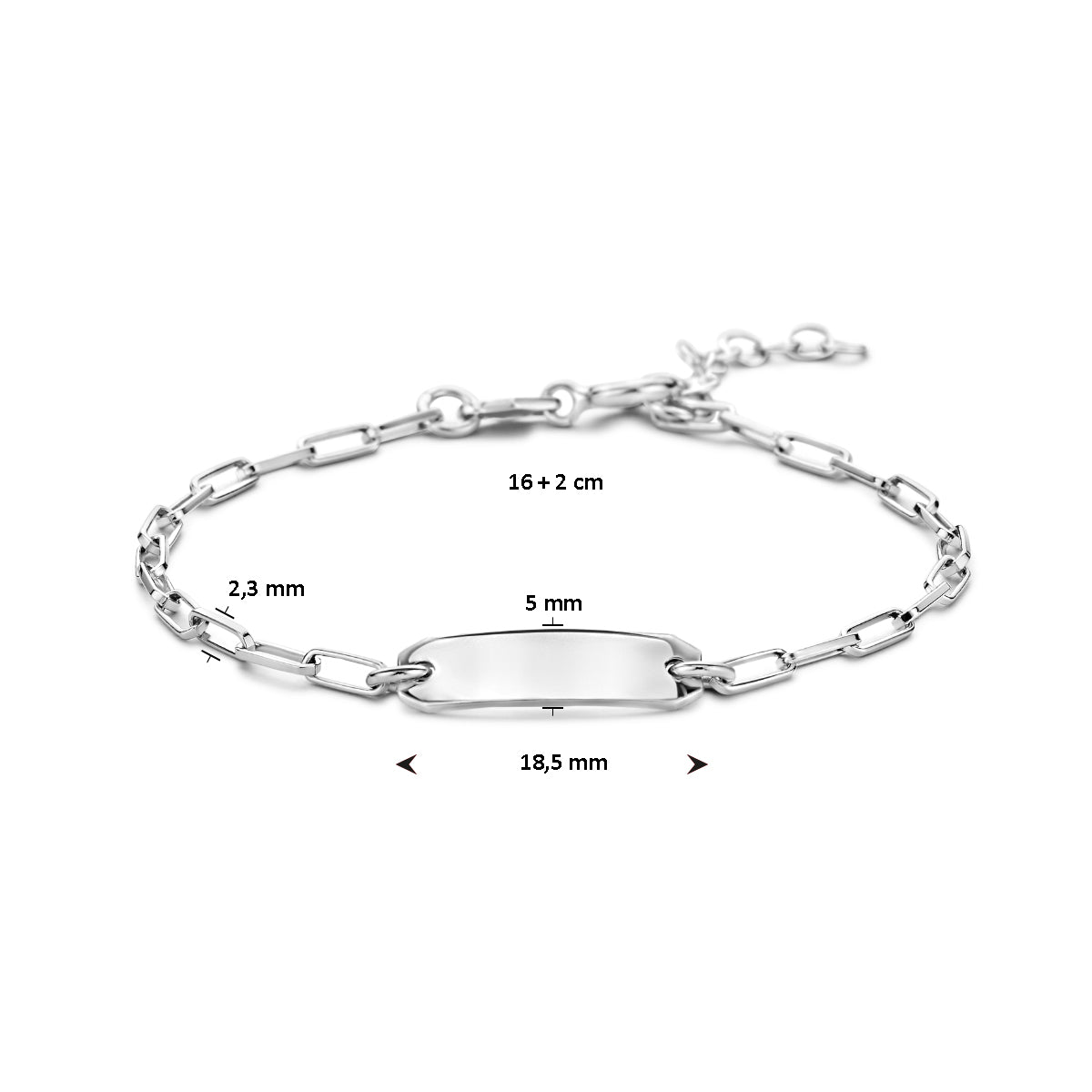 vDam Graveerarmband 16cm + 2 Cm Plaat 5,0 Mm Zilver Gerhodineerd 1336692  16cm
