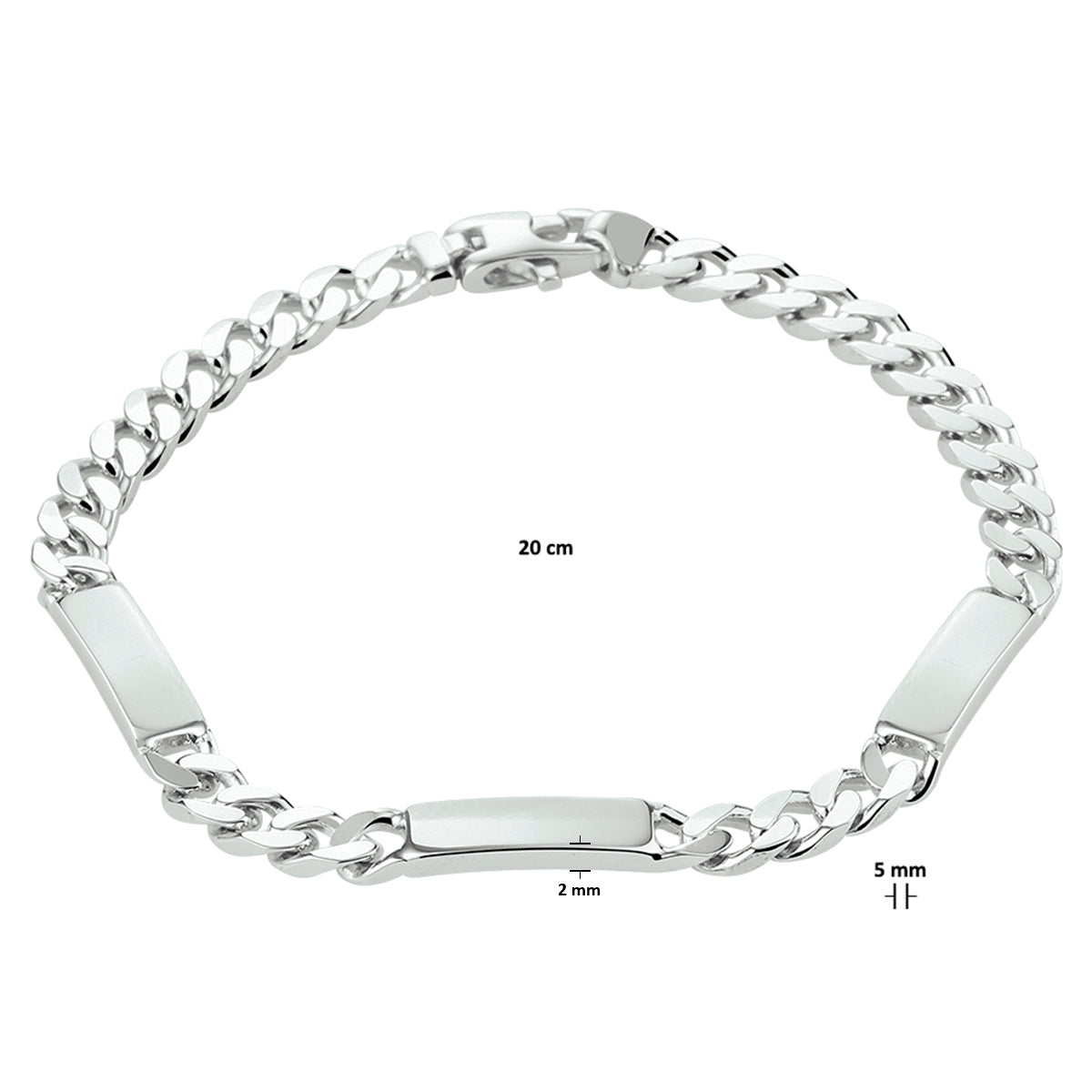 vDam Graveerarmband Gourmette 6-zijdes Geslepen Plaat 5,0 Mm Zilver Gerhodineerd 1332225  20cm