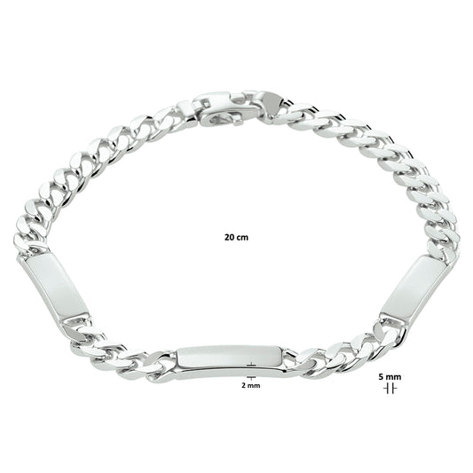 vDam Graveerarmband Gourmette 6-zijdes Geslepen Plaat 5,0 Mm Zilver Gerhodineerd 1332225  20cm