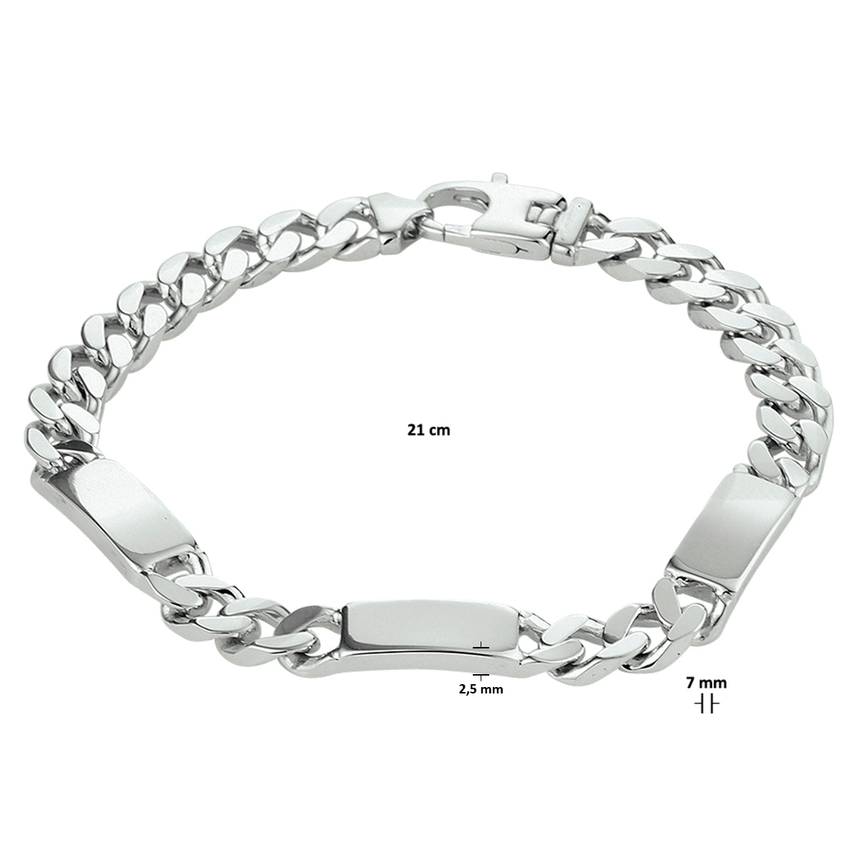 vDam Graveerarmband Gourmette 6-zijdes Geslepen Plaat 7,0 Mm Zilver Gerhodineerd 1332227  21cm