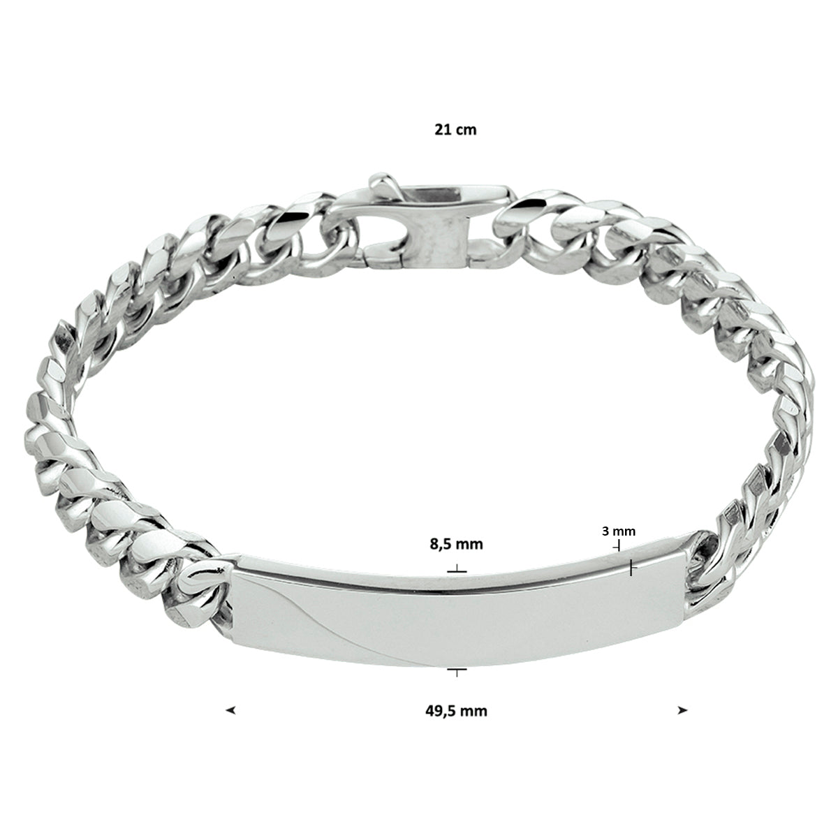 vDam Graveerarmband Gourmette 6-zijdes Geslepen Plaat 8,5 Mm 21cm Cm Zilver Gerhodineerd 1330515  21cm