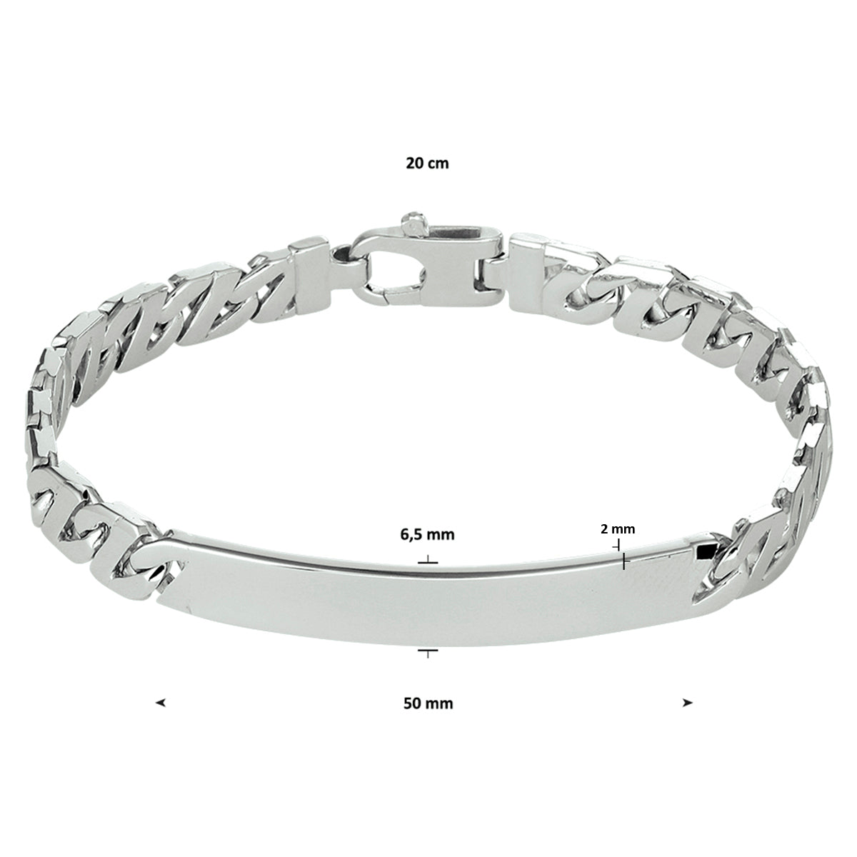 vDam Graveerarmband Gourmette Plaat 6,5 Mm Zilver Gerhodineerd 1330513  20cm