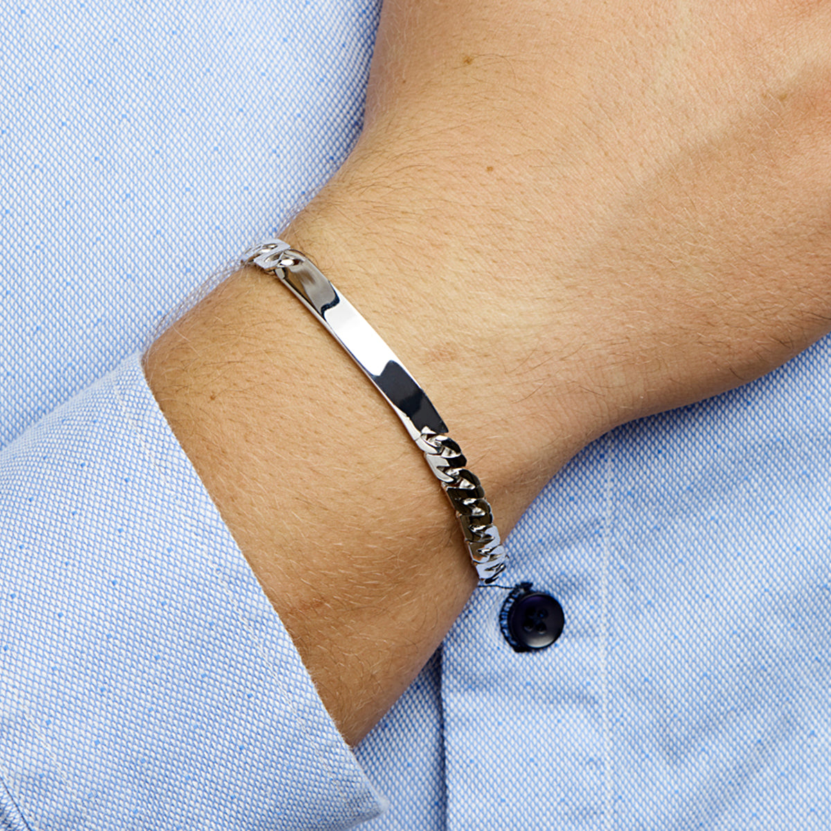 vDam Graveerarmband Gourmette Plaat 6,5 Mm Zilver Gerhodineerd 1330513  20cm