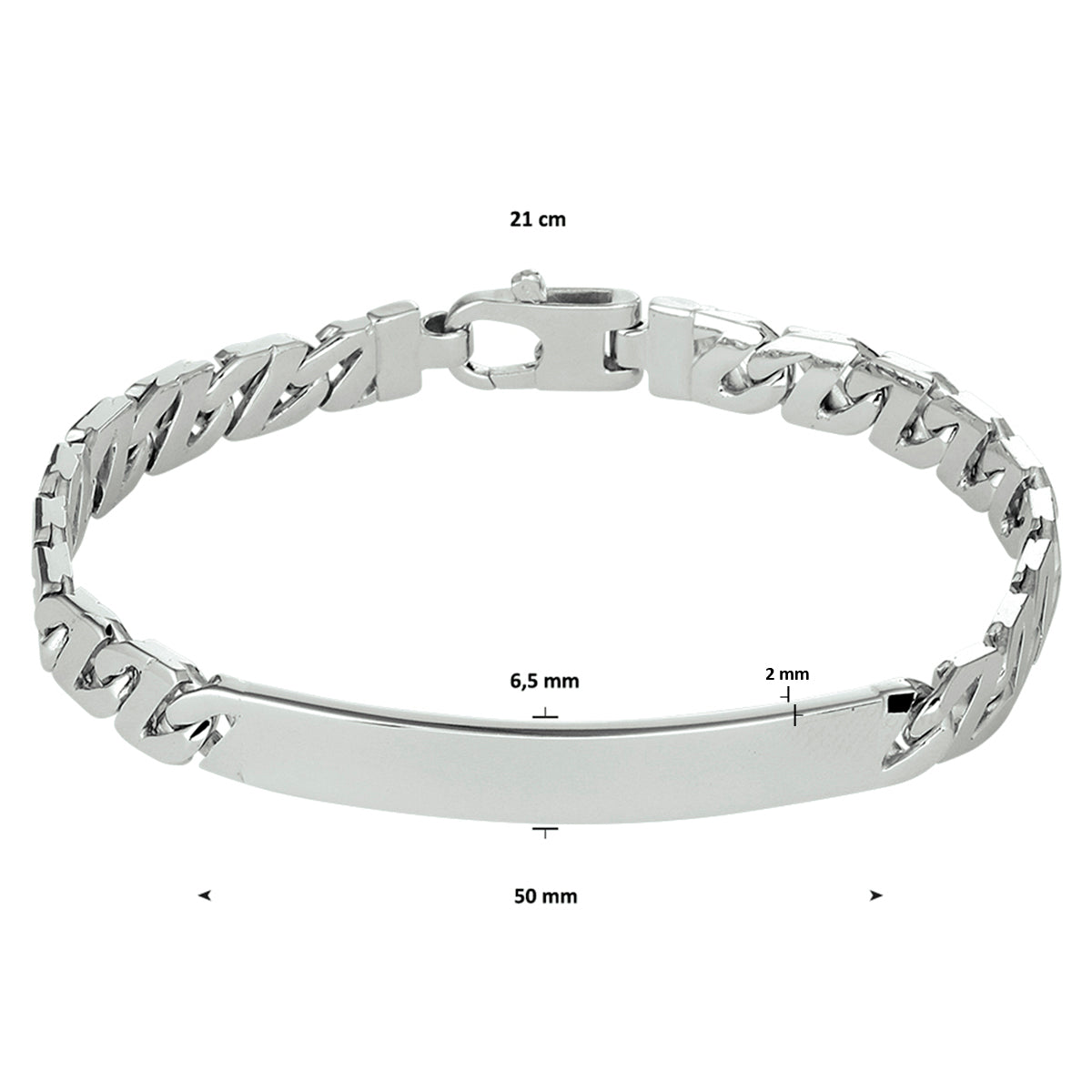vDam Graveerarmband Gourmette Plaat 6,5 Mm Zilver Gerhodineerd 1330514  21cm