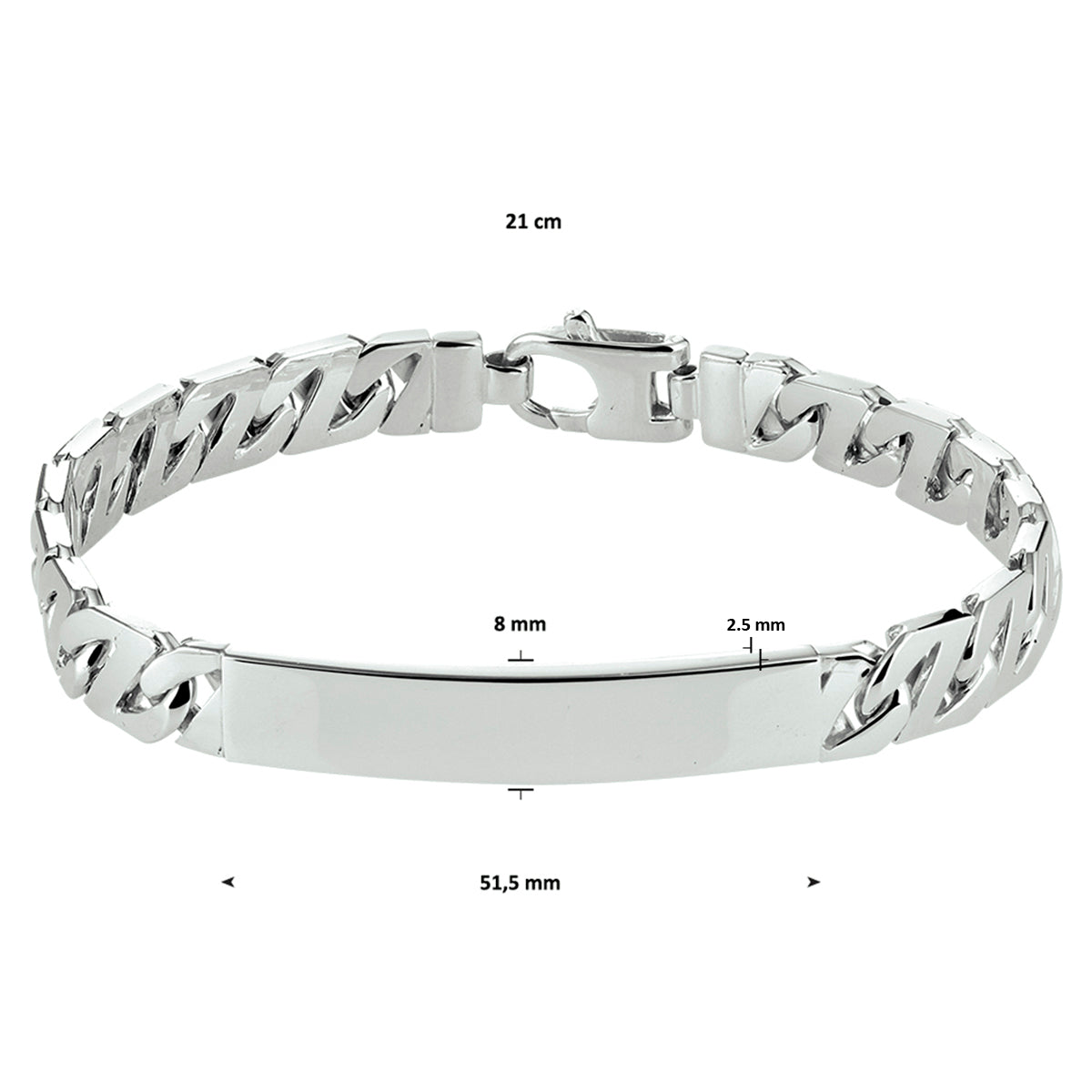 vDam Graveerarmband Gourmette Plaat 8 Mm Zilver Gerhodineerd 1330180  21cm