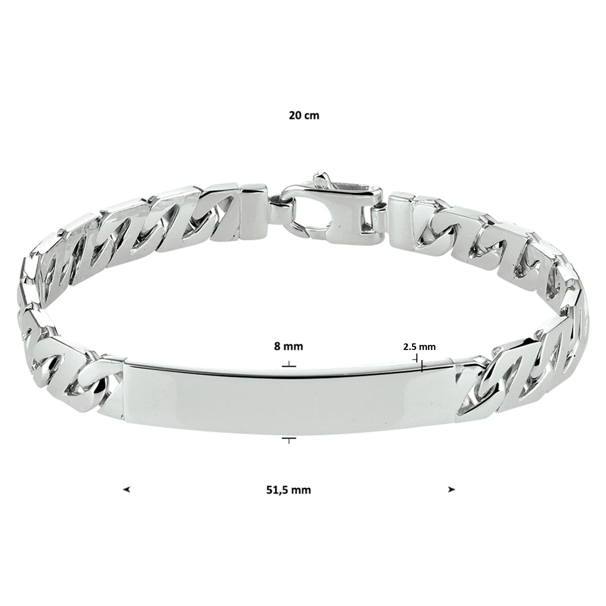 vDam Graveerarmband Gourmette Plaat 8 Mm Zilver Gerhodineerd 1330512  20cm