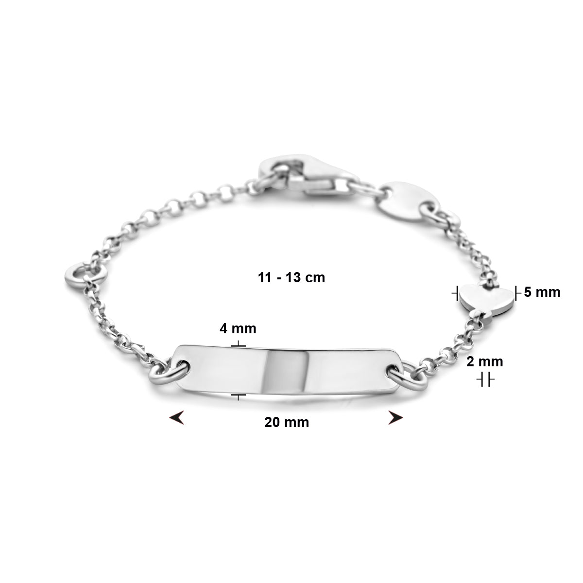 vDam Graveerarmband Hart Plaat 4,0 Mm Zilver Gerhodineerd 1329198  11cm