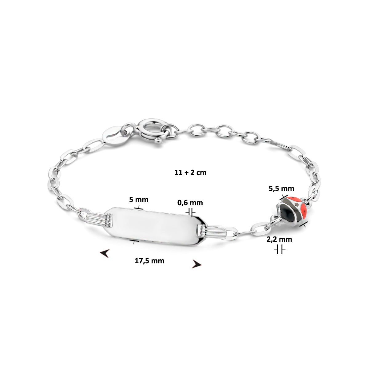 vDam Graveerarmband Lieveheersbeestje Plaat 5,0 Mm 11cm + 2 Cm Zilver Gerhodineerd 1336380  11cm