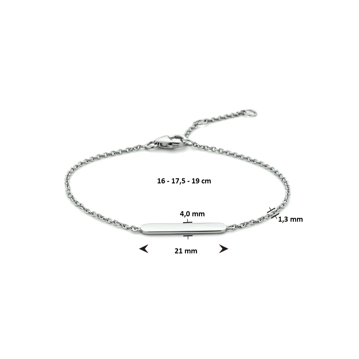 vDam Graveerarmband Plaat 4,0 Mm 16cm - 17,5 - 19 Cm Zilver Gerhodineerd 1333603  16cm