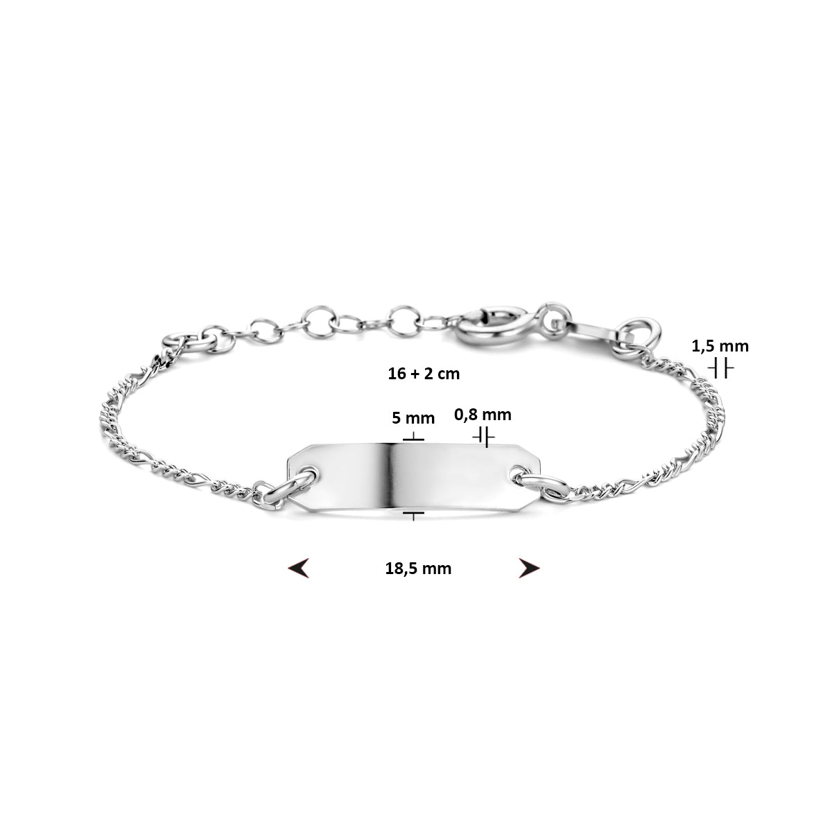 vDam Graveerarmband Plaat 5,0 Mm 16cm + 2 Cm Zilver Gerhodineerd 1335177  16cm