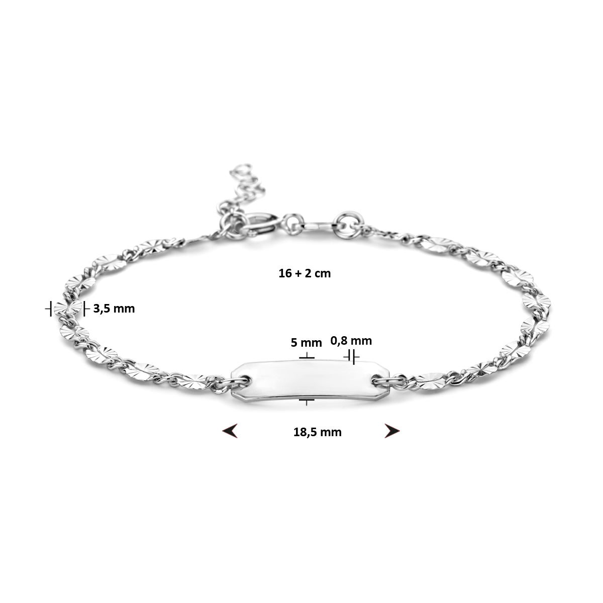 vDam Graveerarmband Plaat 5,0 Mm 16cm + 2 Cm Zilver Gerhodineerd 1335182  16cm