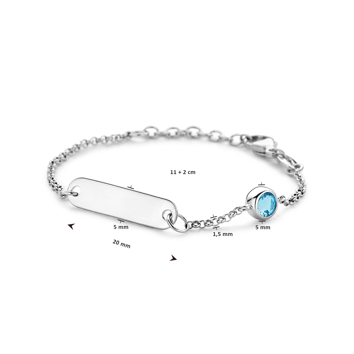 vDam Graveerarmband Plaat 5,0 Mm Met Geboortesteen 11cm + 2 Cm Zilver Gerhodineerd 1338658  11cm