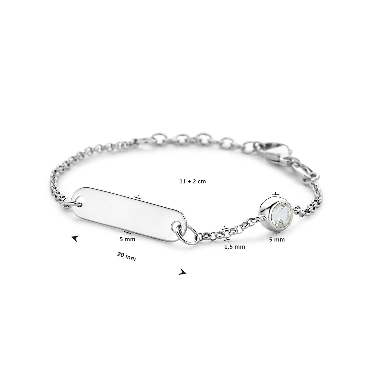 vDam Graveerarmband Plaat 5,0 Mm Met Geboortesteen 11cm + 2 Cm Zilver Gerhodineerd 1338659  11cm