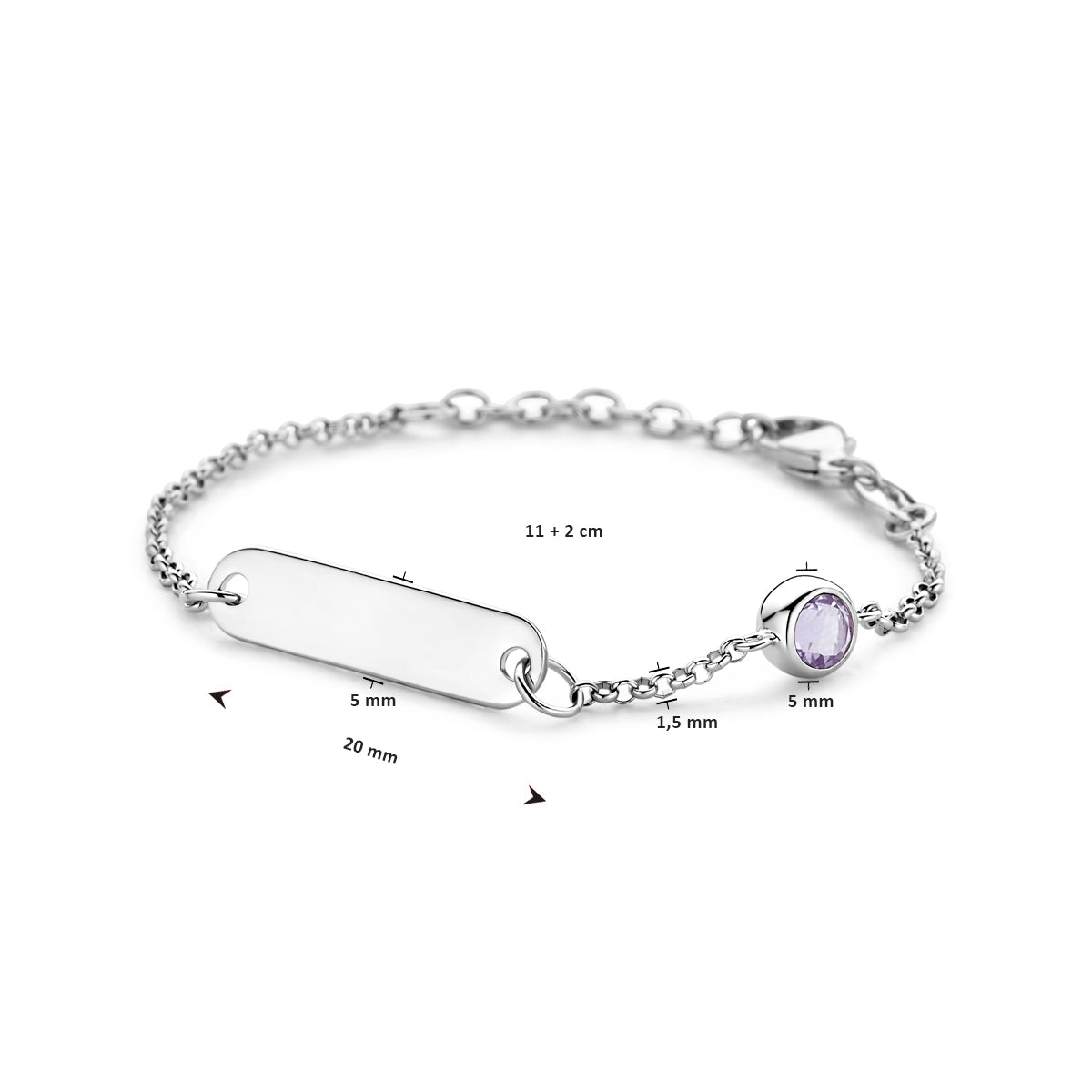 vDam Graveerarmband Plaat 5,0 Mm Met Geboortesteen 11cm + 2 Cm Zilver Gerhodineerd 1338661  11cm