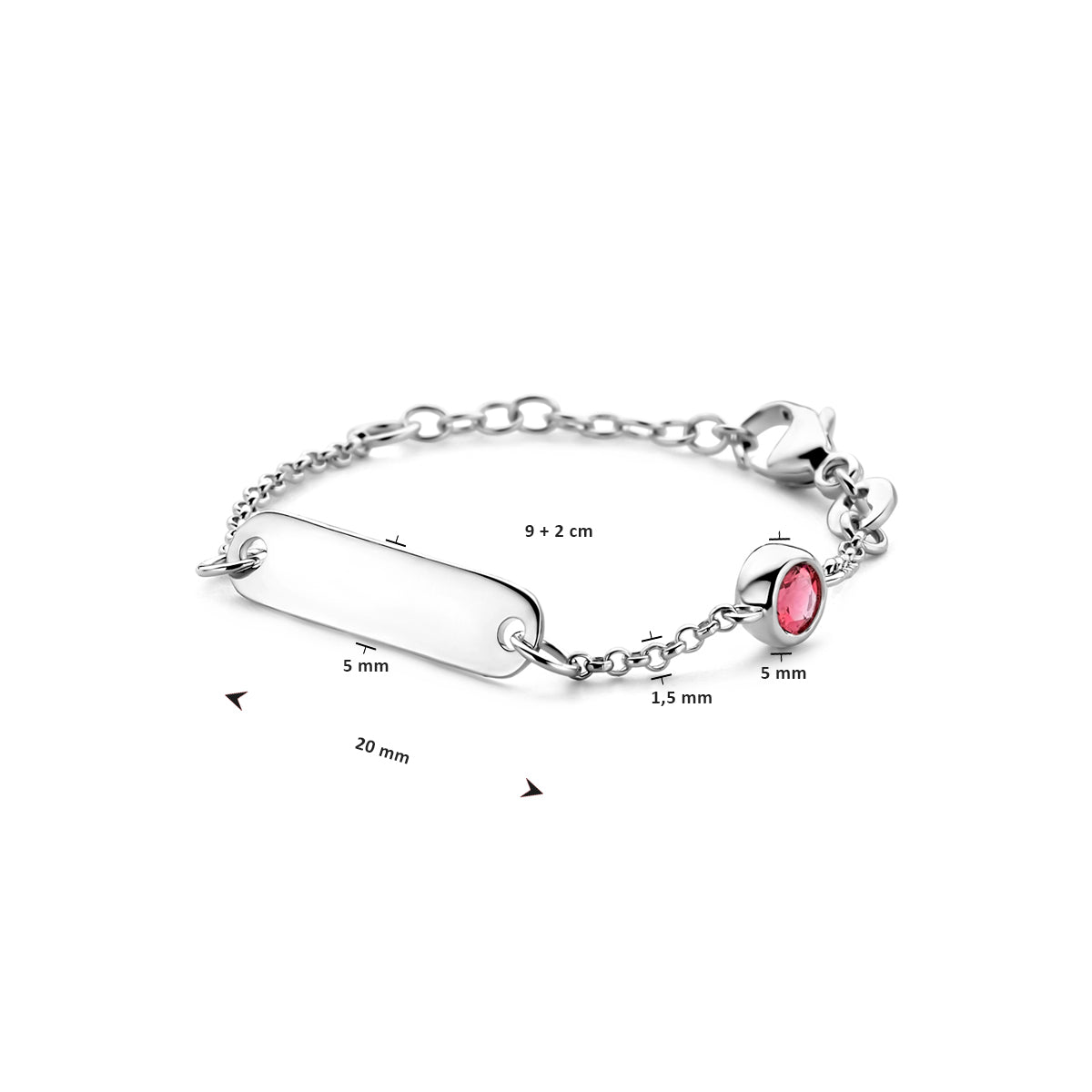 vDam Graveerarmband Plaat 5,0 Mm Met Geboortesteen 9cm + 2 Cm Zilver Gerhodineerd 1338652  9cm