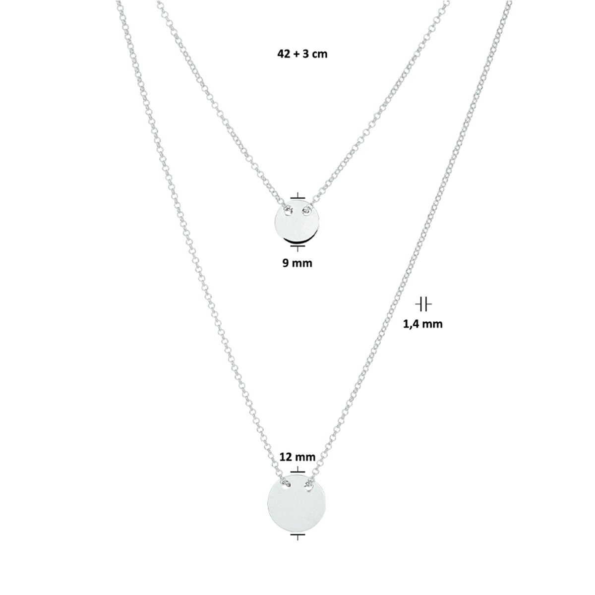 vDam Graveercollier Rondjes 42 + 3 Cm Zilver Gerhodineerd 1328732  45cm