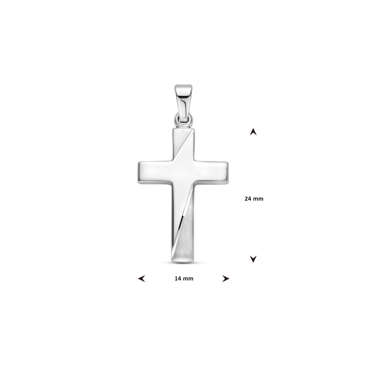 vDam Hanger Kruis Poli/mat Gediamanteerd 24 Mm Zilver Gerhodineerd 1340468