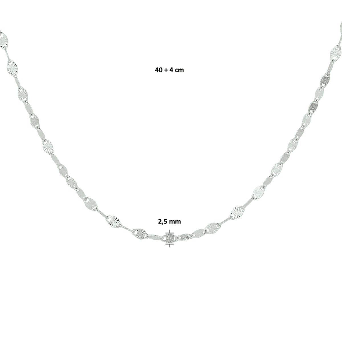 vDam Ketting 2,5 Mm 40cm + 4 Cm Zilver Gerhodineerd 1330910  40cm