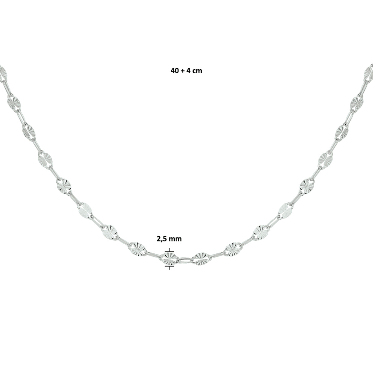 vDam Ketting 2,5 Mm 40cm + 4 Cm Zilver Gerhodineerd 1330914  40cm