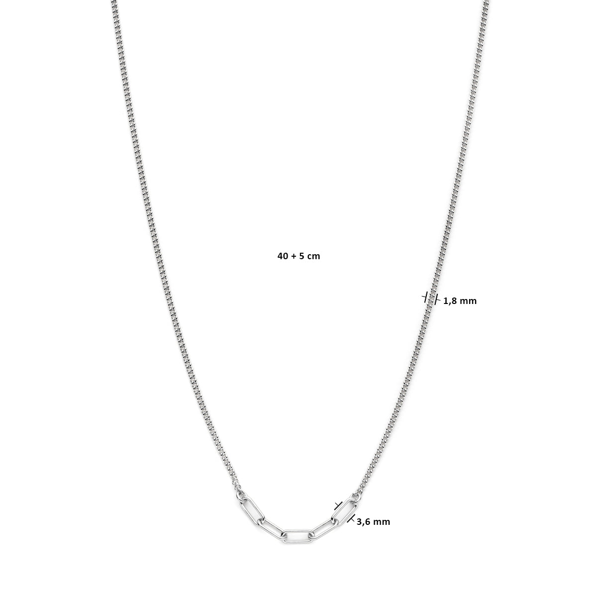 vDam Ketting 3,6 Mm 40cm + 5 Cm Zilver Gerhodineerd 1338556  40cm