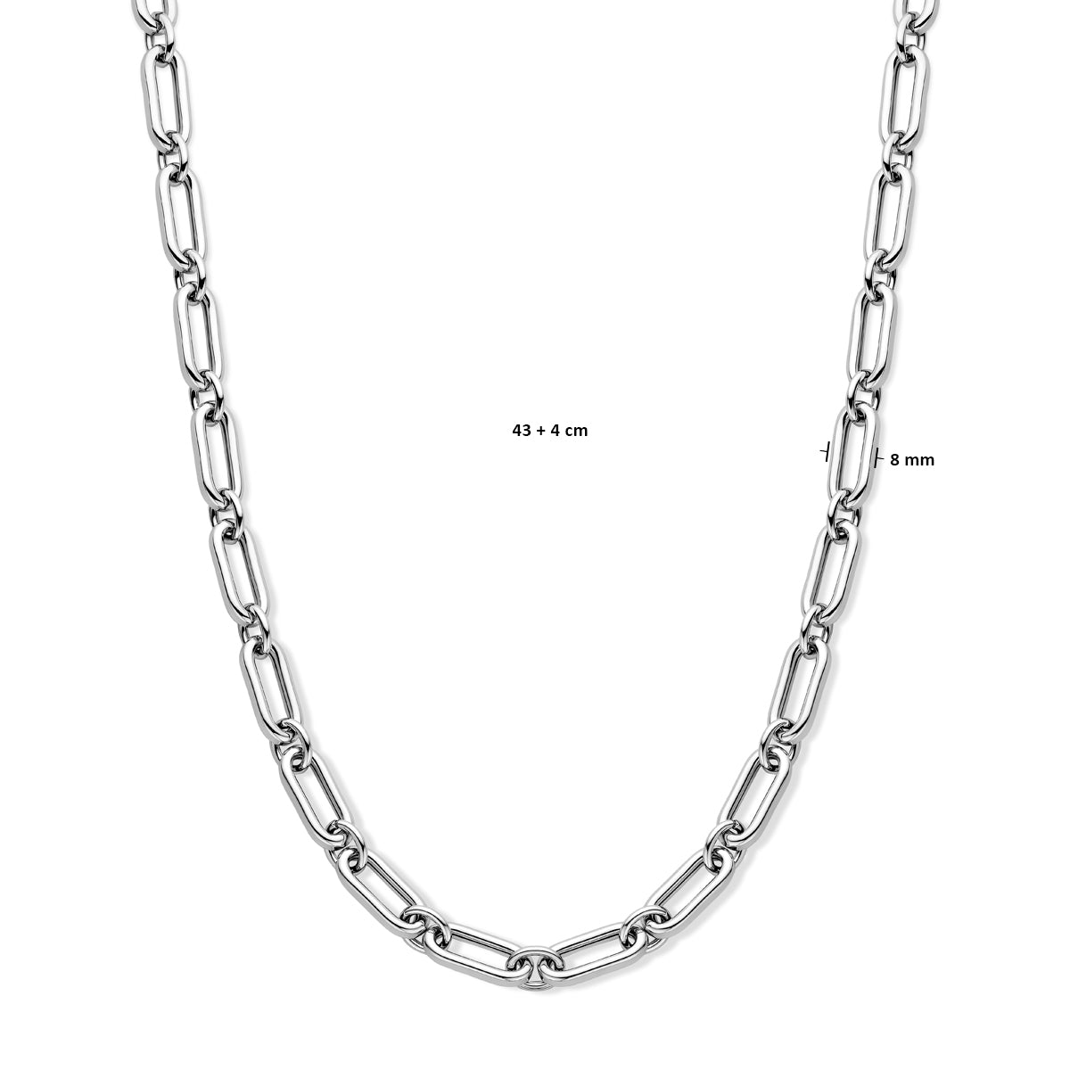 vDam Ketting 8 Mm 43cm + 4 Cm Zilver Gerhodineerd 1338132  43cm