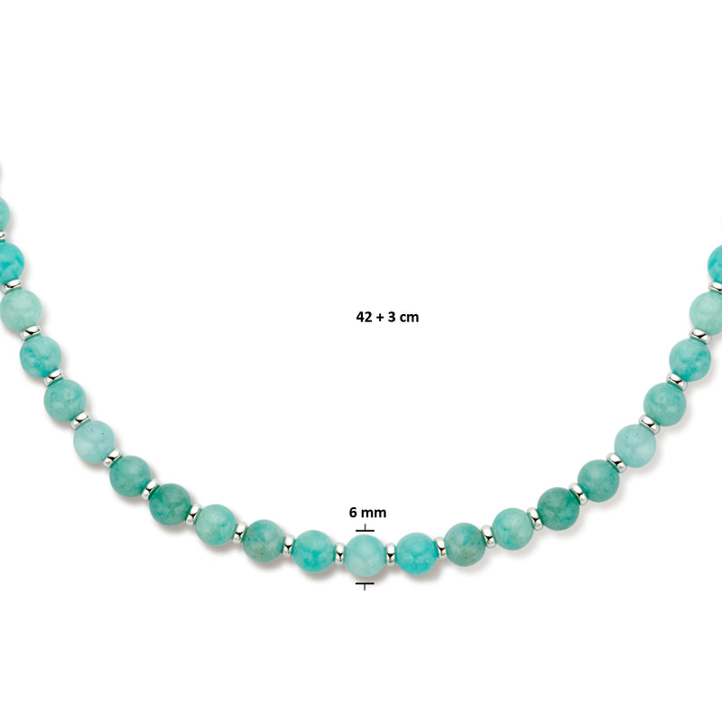 vDam Ketting Amazoniet En Ringetjes 6,0 Mm 42cm + 3 Cm Zilver Gerhodineerd 1336221  42cm