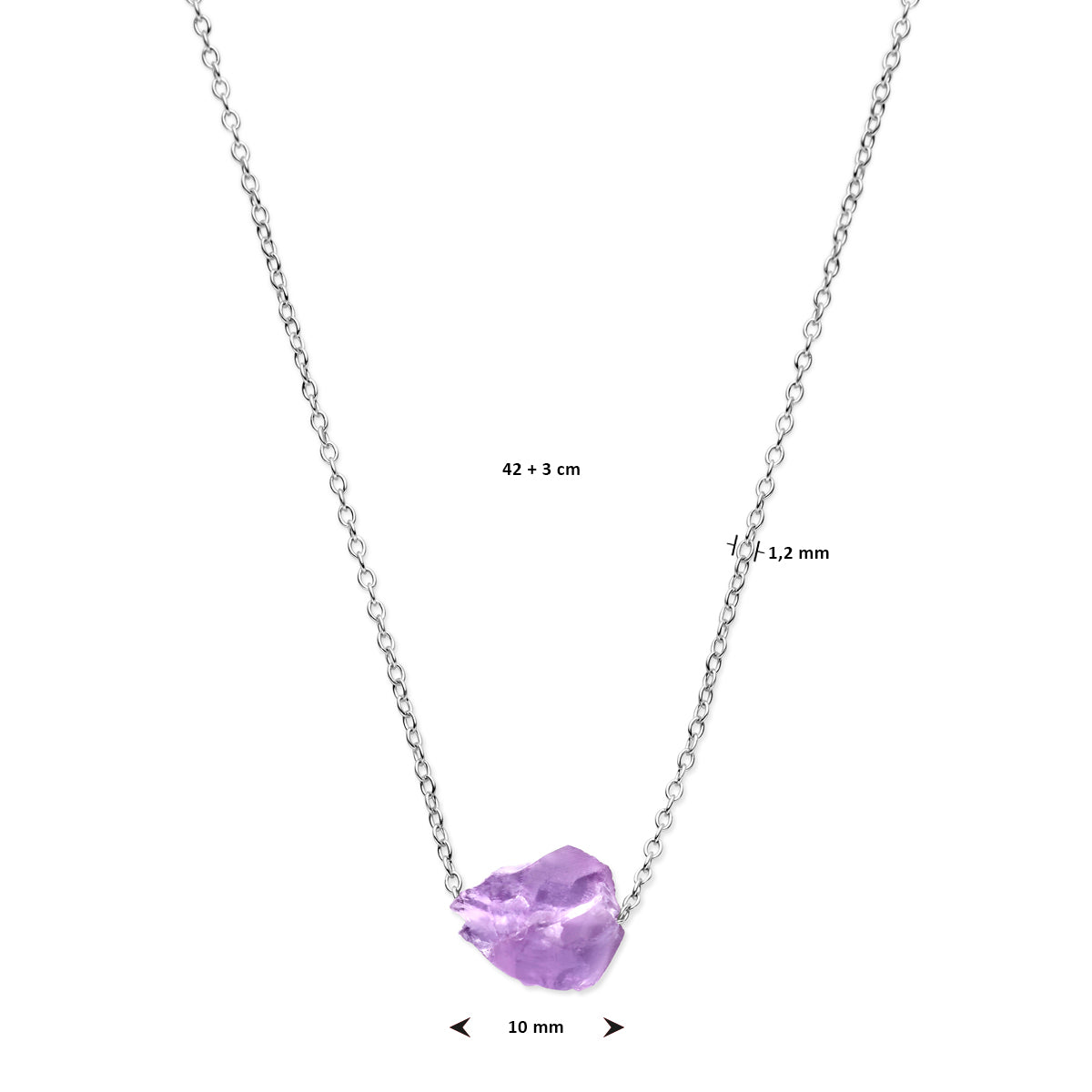 vDam Ketting Amethist 42cm + 3 Cm Zilver Gerhodineerd 1338538  42cm