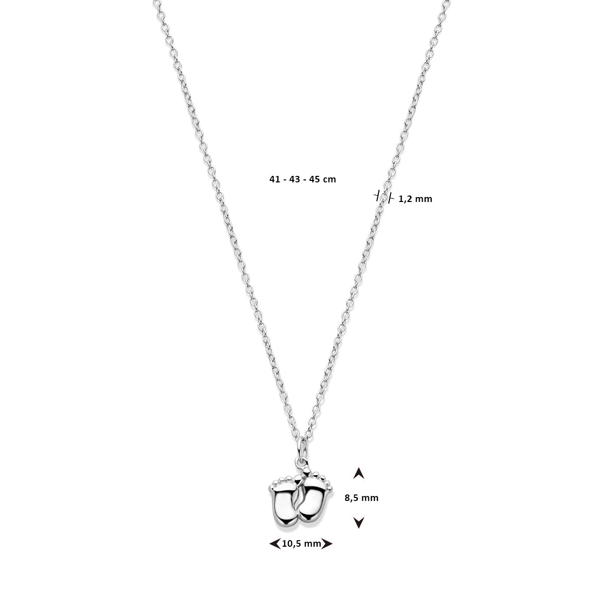 vDam Ketting Baby Voetjes 41cm - 43 - 45 Cm Zilver Gerhodineerd 1339904  41cm