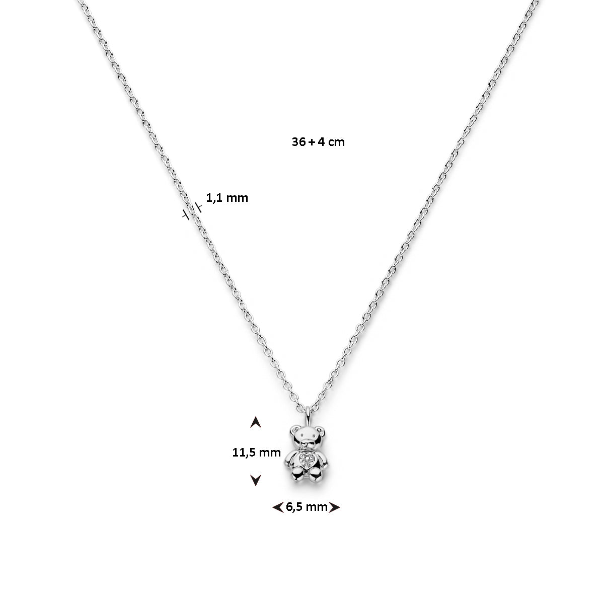 vDam Ketting Beer Zirkonia 36cm + 4 Cm Zilver Gerhodineerd 1336cm789  36cm