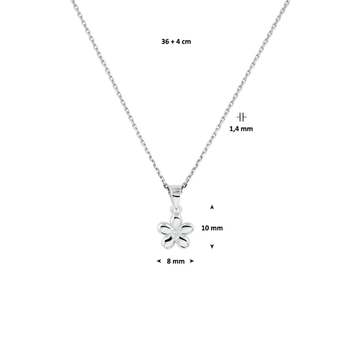 vDam Ketting Bloem 1,1 Mm 36cm + 4 Cm Zilver Gerhodineerd 1330147  36cm