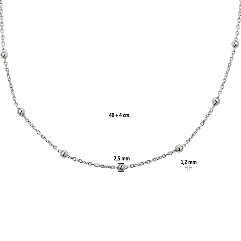 vDam Ketting Bolletjes 1,2 Mm 40cm + 4 Cm Zilver Gerhodineerd 1327014  40cm