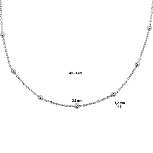 vDam Ketting Bolletjes 1,2 Mm 40cm + 4 Cm Zilver Gerhodineerd 1327014  40cm