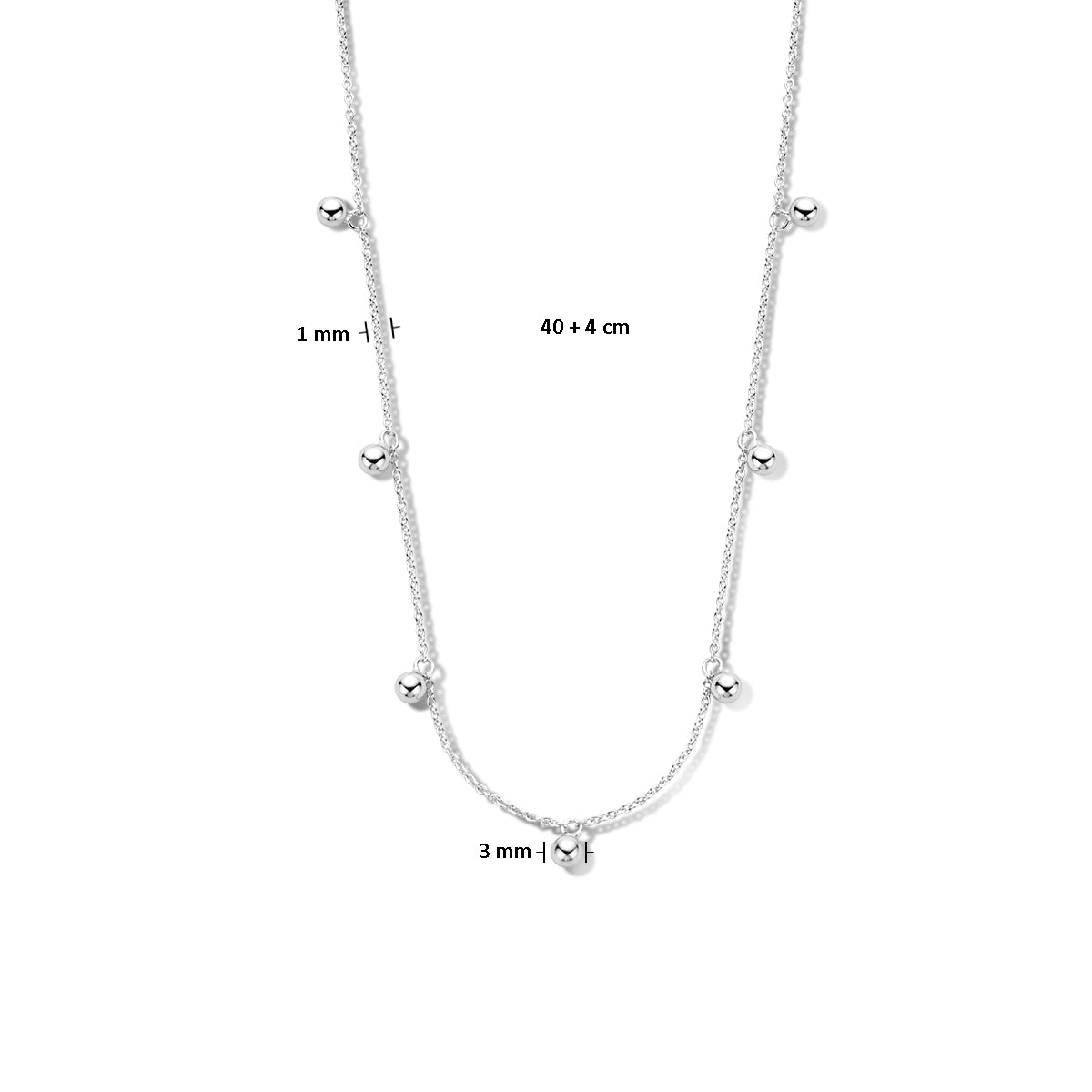 vDam Ketting Bolletjes 40cm + 4 Cm Zilver Gerhodineerd 1336591  40cm