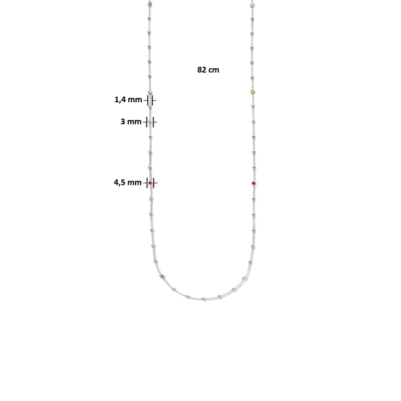vDam Ketting Bolletjes En Meerdere Kleuren Zirkonia 82cm Cm Zilver Gerhodineerd 1335587  82cm