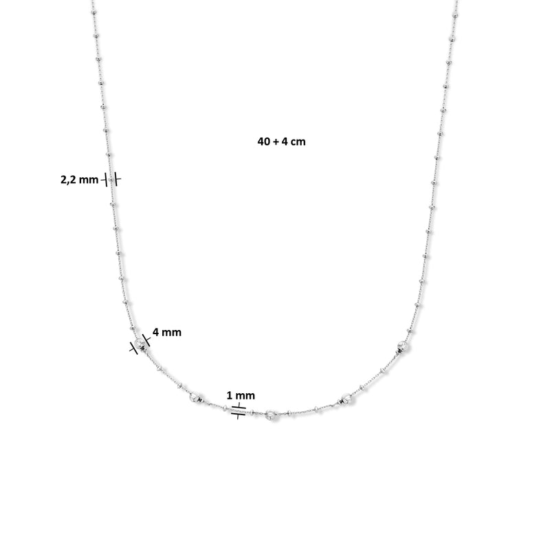vDam Ketting Bolletjes Gediamanteerd 4,0 Mm 40cm + 4 Cm Zilver Gerhodineerd 1335550  40cm