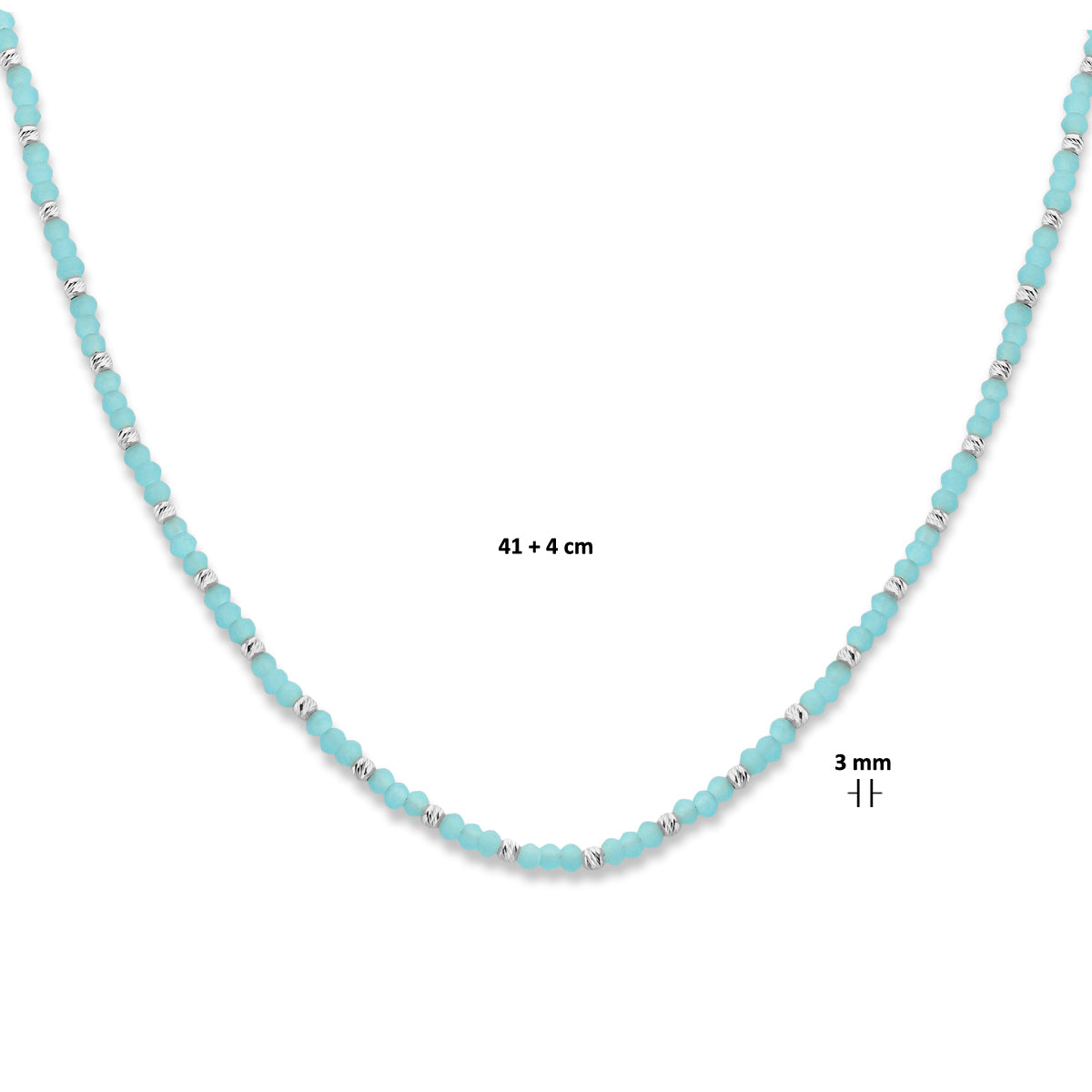 vDam Ketting Bolletjes Gediamanteerd En Aquablauw Glas 3,0 Mm 41cm + 4 Cm Zilver Gerhodineerd 133641cm2  41cm