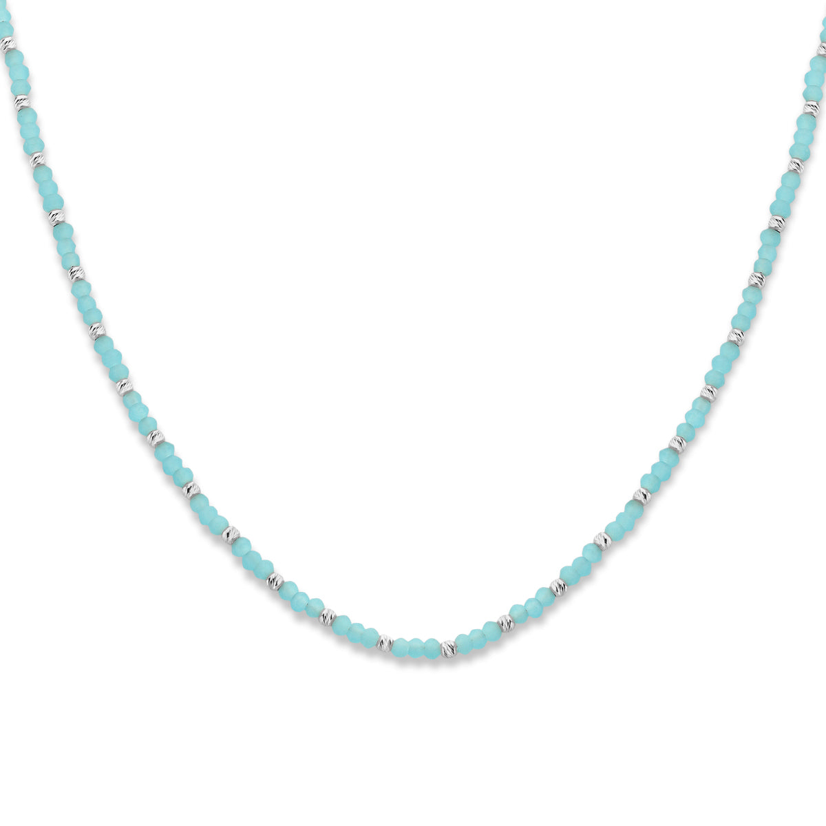 vDam Ketting Bolletjes Gediamanteerd En Aquablauw Glas 3,0 Mm 41 + 4 Cm Zilver Gerhodineerd 1336412