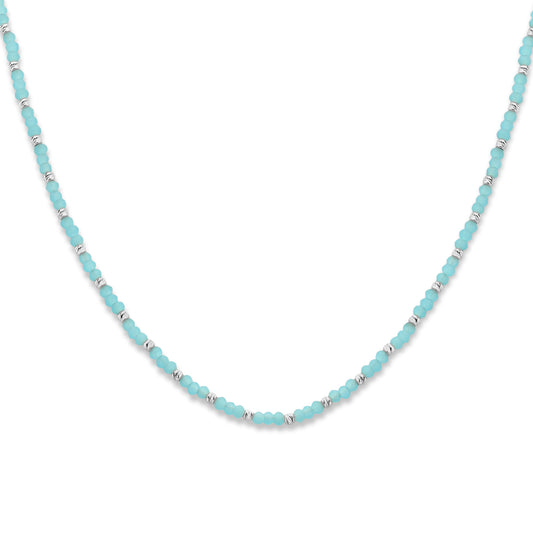 vDam Ketting Bolletjes Gediamanteerd En Aquablauw Glas 3,0 Mm 41 + 4 Cm Zilver Gerhodineerd 1336412