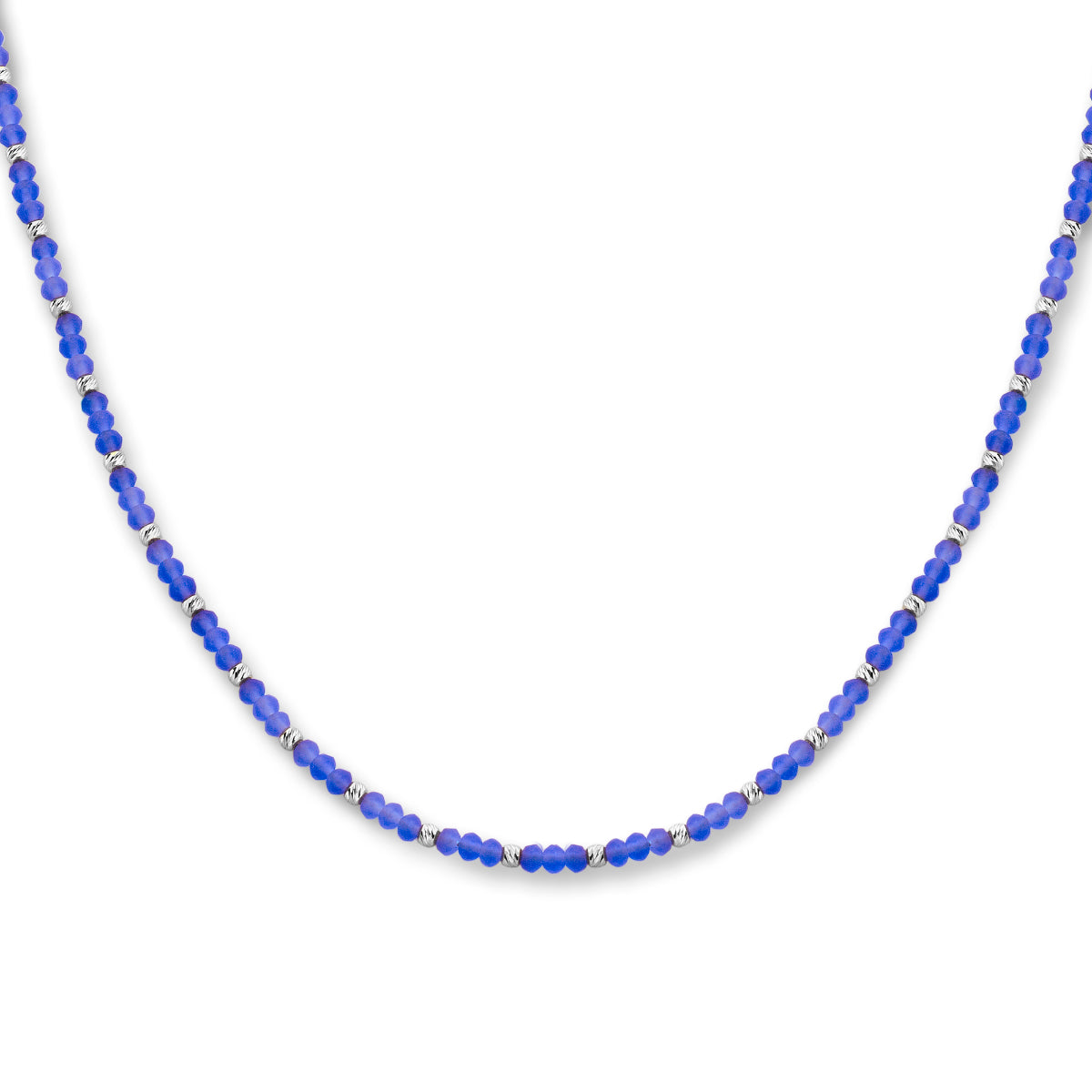 vDam Ketting Bolletjes Gediamanteerd En Blauw Glas 3,0 Mm 41 + 4 Cm Zilver Gerhodineerd 1336416
