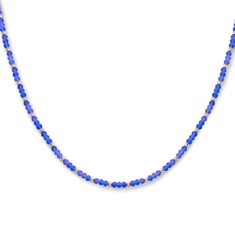 vDam Ketting Bolletjes Gediamanteerd En Blauw Glas 3,0 Mm 41 + 4 Cm Zilver Gerhodineerd 1336416