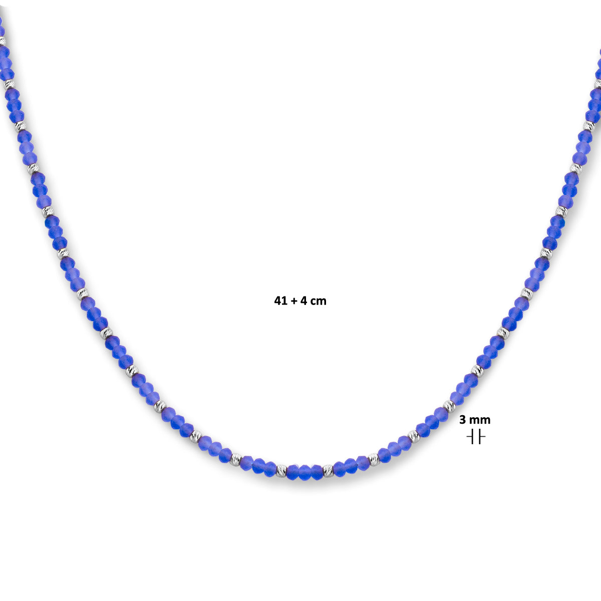 vDam Ketting Bolletjes Gediamanteerd En Blauw Glas 3,0 Mm 41cm + 4 Cm Zilver Gerhodineerd 133641cm6  41cm